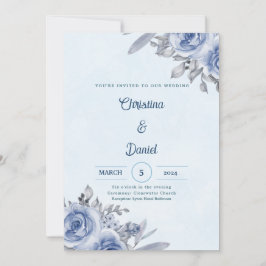 Blue Rose Watercolor Hochzeitseinladungen Einladung