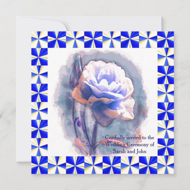 Blue Rose Wedding Invitation Card Einladung (Vorderseite)