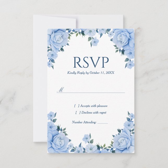 Blue Rose Wedding RSVP Karte (Vorderseite)