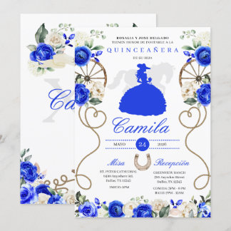 Blue Rose Western Mariachi Charro Quinceañera Einladung