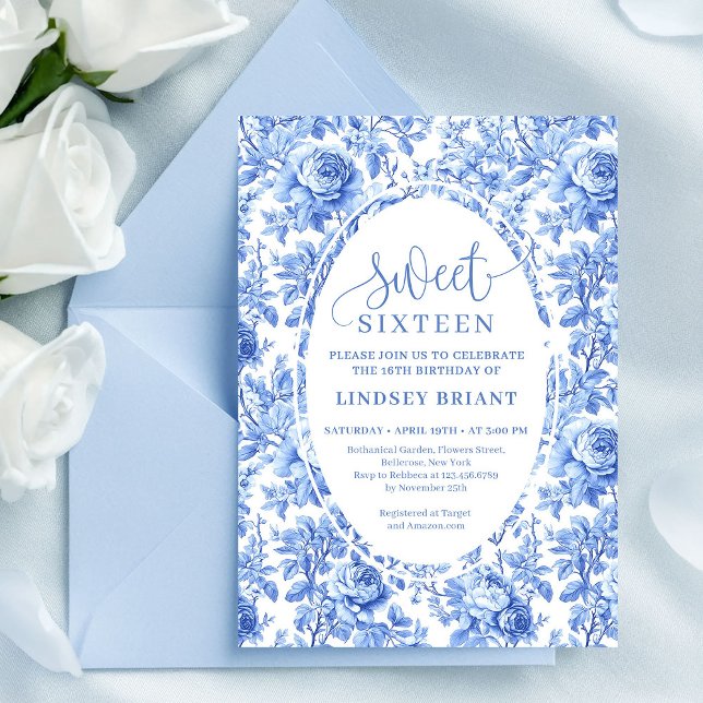Blue Roses Chic Digital Sweet 16 Invitation Einladung (Blue Roses Chic Digital Sweet 16 Invitation)