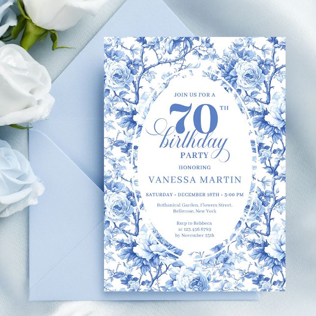 Blue Roses Classic 70th Birthday Invitation Einladung (Blue Roses Classic 70th Birthday Invitation)