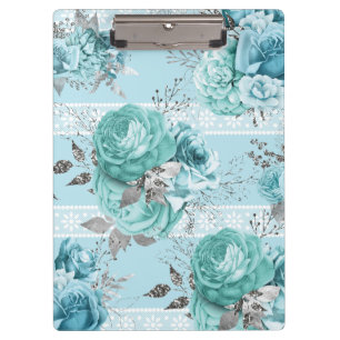 Blue Roses Lace and Silver details Klemmbrett