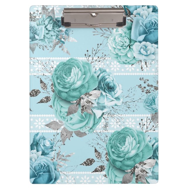 Blue Roses Lace and Silver details Klemmbrett (Vorderseite)
