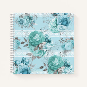 Blue Roses Lace and Silver details Notizbuch