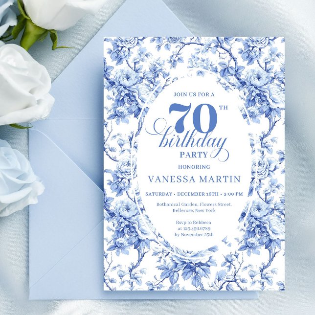 Blue Roses Luxe 70th Birthday Invitation Einladung (Blue Roses Luxe 70th Birthday Invitation)