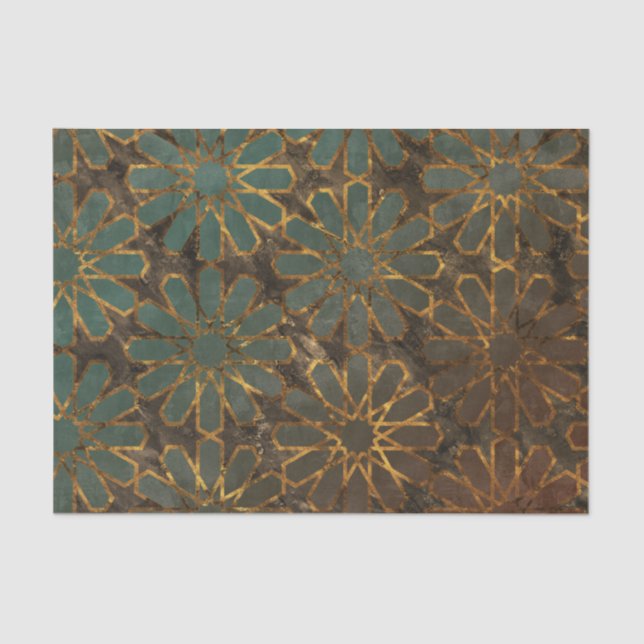 Blue Rosy Brown Arabesque Seidenpapier (Vorderseite)
