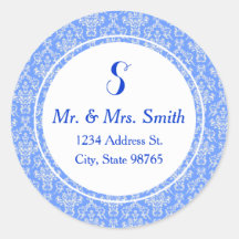 Blue Round Damask Address Label