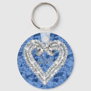 Blue Round Liebe Diamond Heart Keychain Schlüsselanhänger
