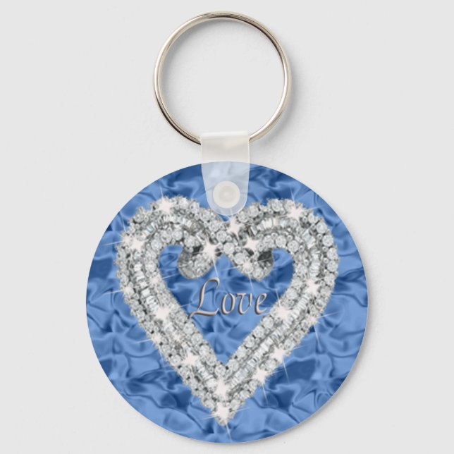 Blue Round Liebe Diamond Heart Keychain Schlüsselanhänger (Vorderseite)