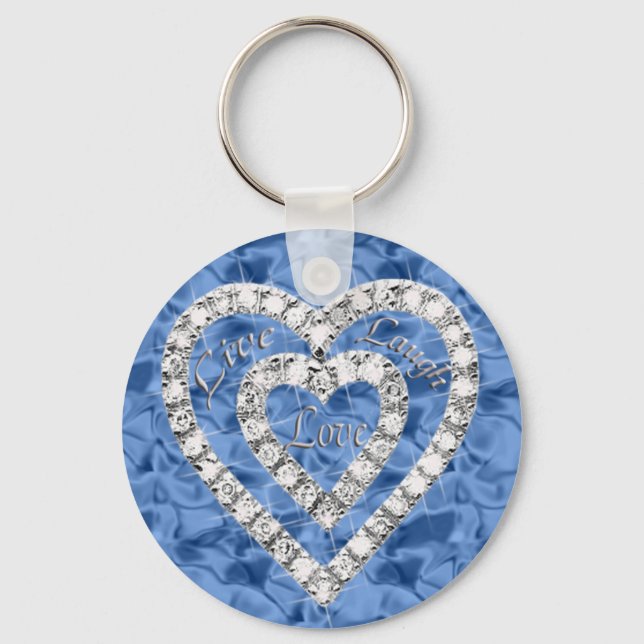 Blue Round Live Lagh Liebe Diamond Heart Keychain Schlüsselanhänger (Vorderseite)