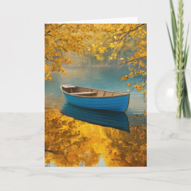 Blue Rowboat Auf einem ruhigen See Karte (Vorderseite)