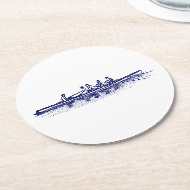 Blue Rowers Crew Team Wassersport Runder Pappuntersetzer (Angewinkelt)