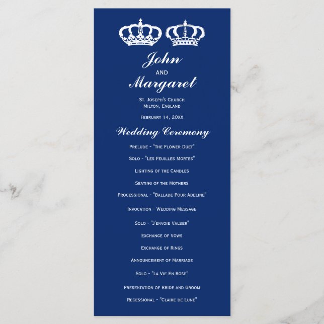 Blue Royal Couple Wedding Programme (Devant)