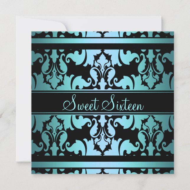 Blue Royal Damask Sweet16 Invitation d'anniversair (Devant)