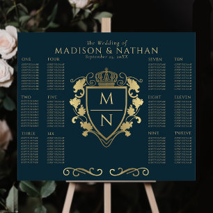 Blue Royal Fantasy Monogram Wedating Seating Poster