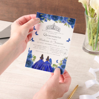 Blue Royal Floral Butterfly Twin Quinceanera