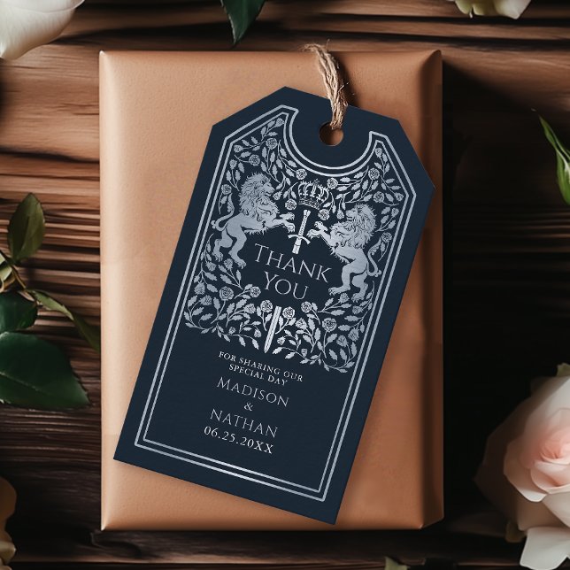 Blue Royal Lion Medieval Sword Wedding Vielen Dank Geschenkanhänger (Von Creator hochgeladen)