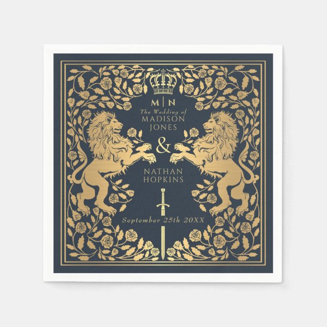 Blue Royal Lion Mittelalterliche Hochzeit Serviette (Vorderseite)
