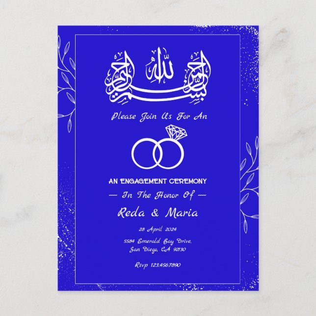 Blue Royal Ring Islamische Verlobung Postkarte (Vorderseite)