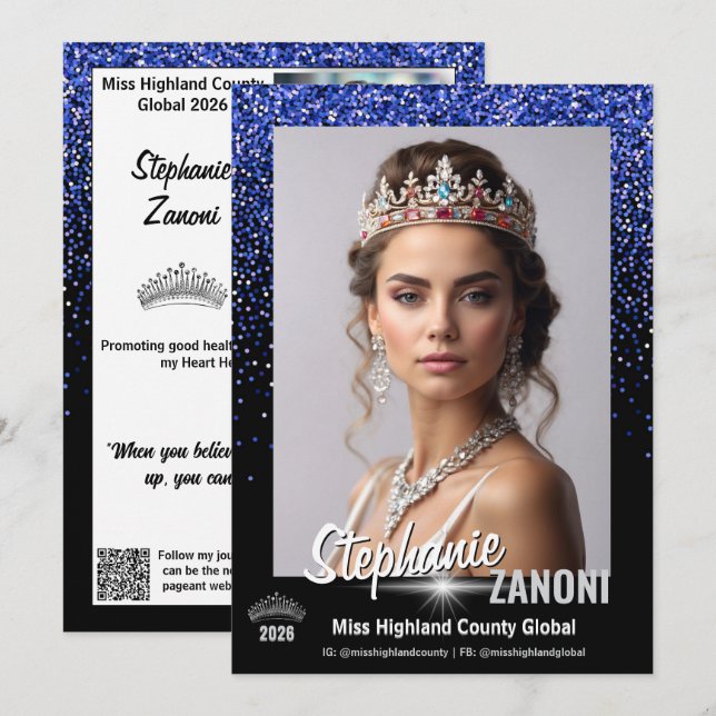 Blue Royale Pageant Autograph Card | QR Code Einladung (Vorne/Hinten)
