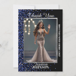 Blue Royale Sparkle Pageant Photo Thank You Card Dankeskarte