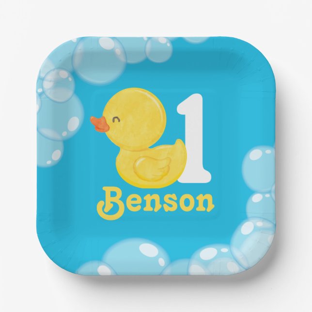 Blue Rubber Duck Personalisiert Geburtstag Pappteller (Vorderseite)