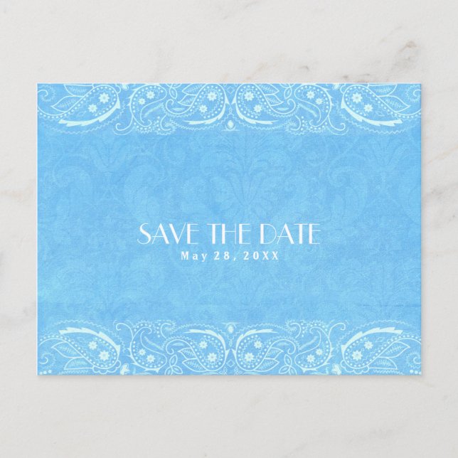 Blue Rusley Country Western Save the Date Ankündigungspostkarte (Vorderseite)