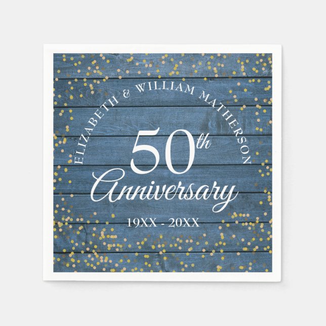 Blue Rustic 50th Anniversary Gold Dust Confetti Serviette (Vorderseite)