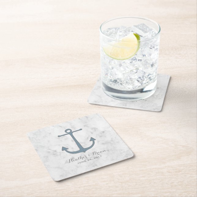 Blue Rustic Anchor Wedding Rechteckiger Pappuntersetzer (Vor Ort)