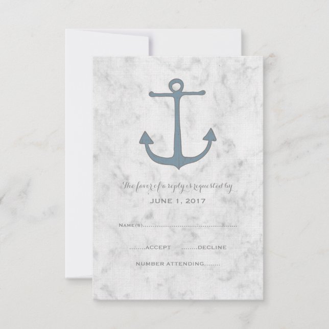 Blue Rustic Anchor Wedding RSVP Card Karte (Vorderseite)
