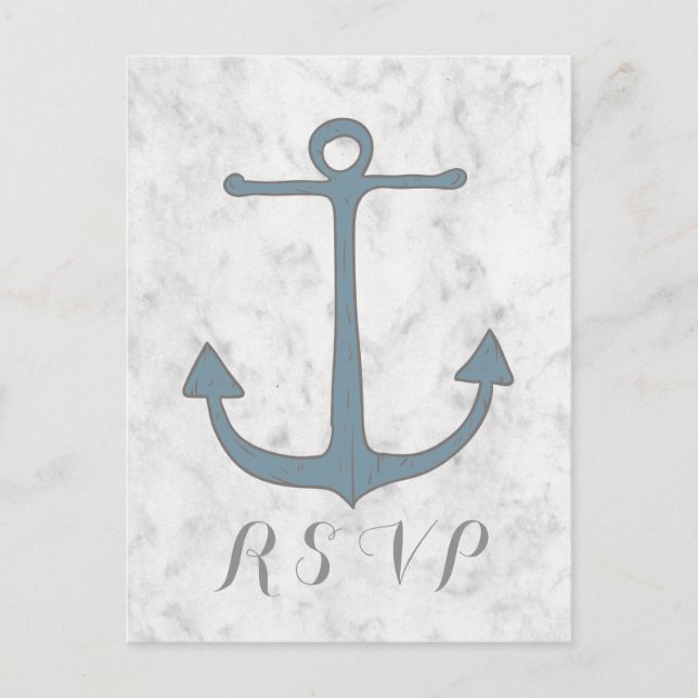 Blue Rustic Anchor Wedding RSVP Postcard Einladungspostkarte (Vorderseite)