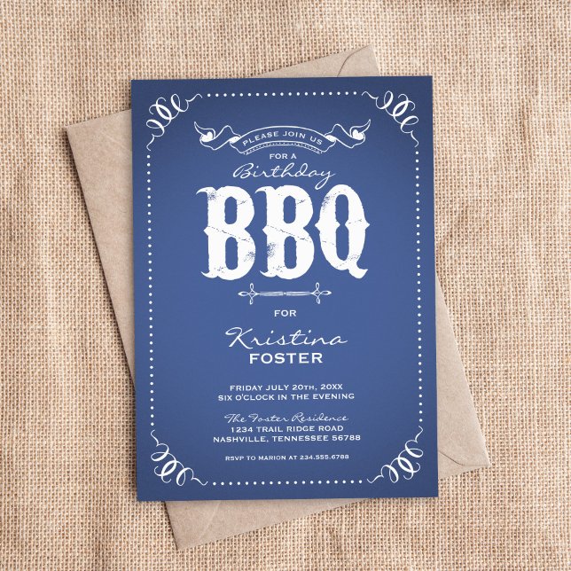 Blue Rustic Birthday Party GRILLEN Einladung (Von Creator hochgeladen)