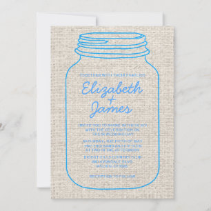 Blue Rustic Burlap Mason Jar Hochzeit Einladungen