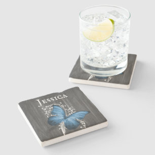 Blue Rustic Butterfly Personalisiert Stone Unterse Steinuntersetzer