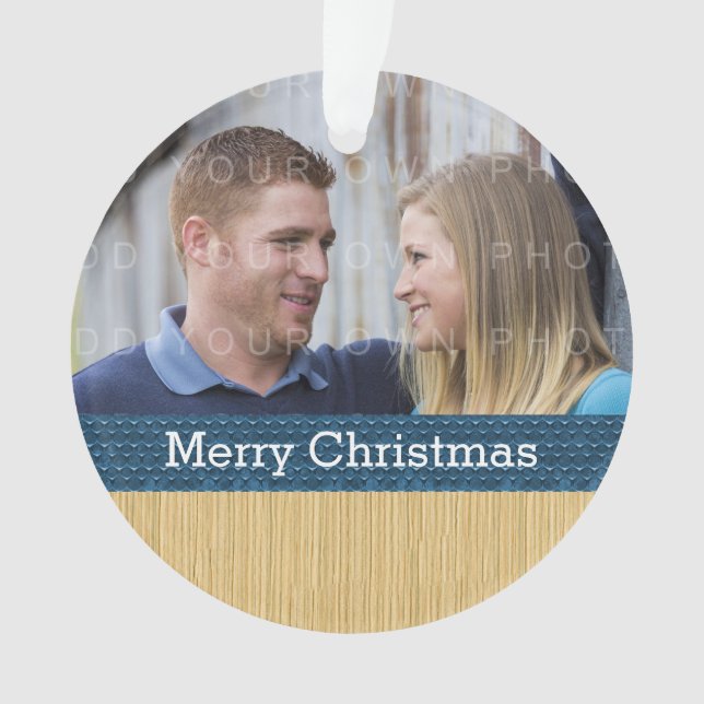 Blue Rustic Christmas Foto Ornament (Vorderseite)