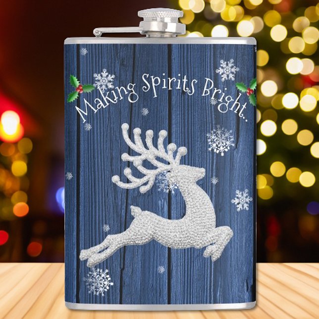Blue Rustic Christmas Reindeer Flask Flachmann (Blue Rustic Christmas Reindeer Flask)