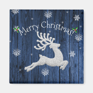 Blue Rustic Christmas Reindeer Magnet