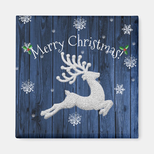 Blue Rustic Christmas Reindeer Magnet (Vorne)