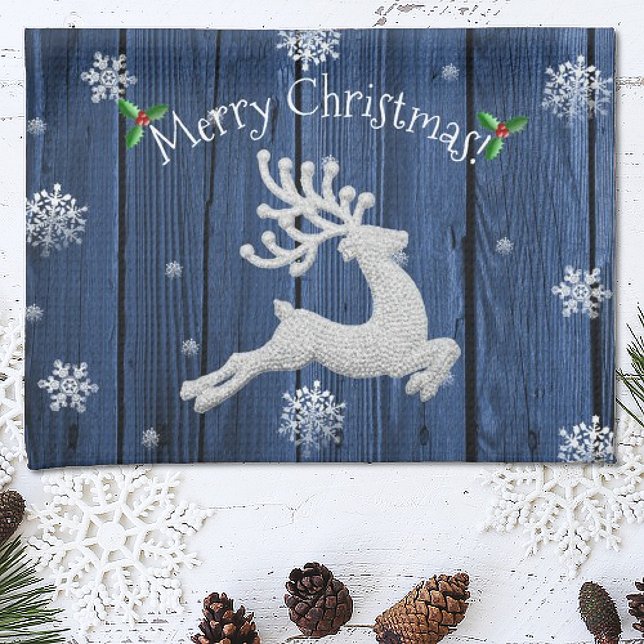 Blue Rustic Christmas Reindeer Serviette de cuisin (Blue Rustic Christmas Reindeer Kitchen Towel)
