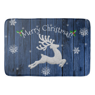 Blue Rustic Christmas Rentier Bath Mat Badematte