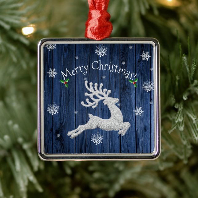 Blue Rustic Christmas Rentier Keramik Ornament Aus Metall (Baum)