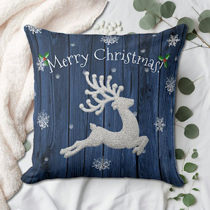 Blue Rustic Christmas Rentier Throw Kissen