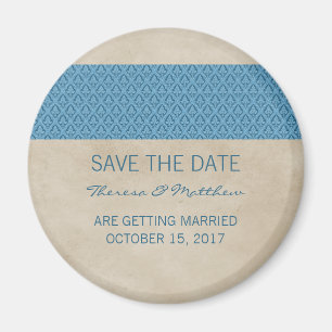 Blue Rustic Damask Speichern Sie das Datumsfenster Magnet