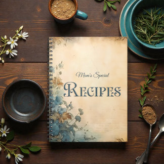 Blue Rustic Floral Victorian Family Recipe Book Notizblock