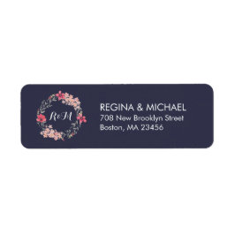 Blue Rustic Floral Wreath Monogram Address Label