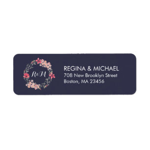 Blue Rustic Floral Wreath Monogram Address Label