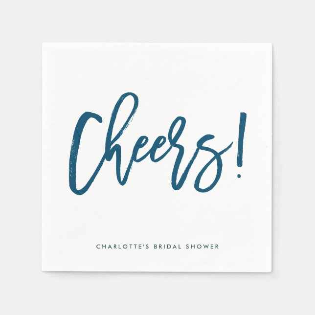 Blue Rustic Hand Lettering Cheers Brautparty Serviette (Vorderseite)
