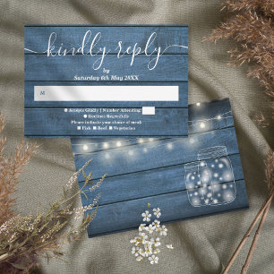 Blue Rustic Holz String Lights Mason Jars RSVP Karte