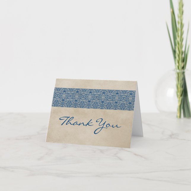 Blue Rustic Lace Dankeschön Card Dankeskarte (Vorderseite)